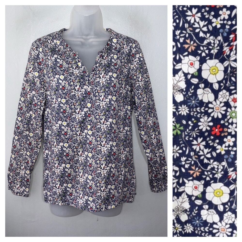 Liberty Art Fabrics Top Size Small Blue Ditzy Floral Cottagecore Popover Cotton